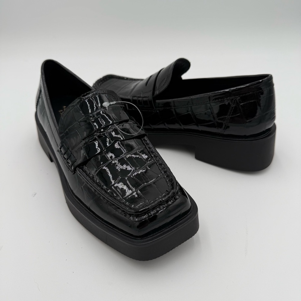 G.H. Bass Bowery Leather Croc Embossed Slip On Oxford Penny Loafers Black 7 NWOT